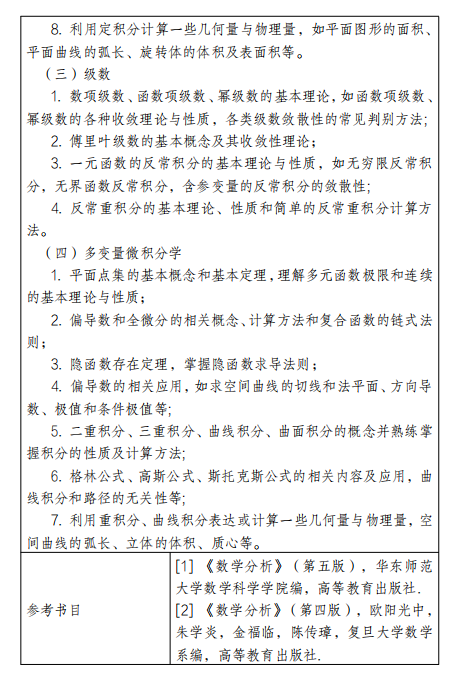 重庆三峡学院2026年硕士研究生招生考试大纲-数学分析