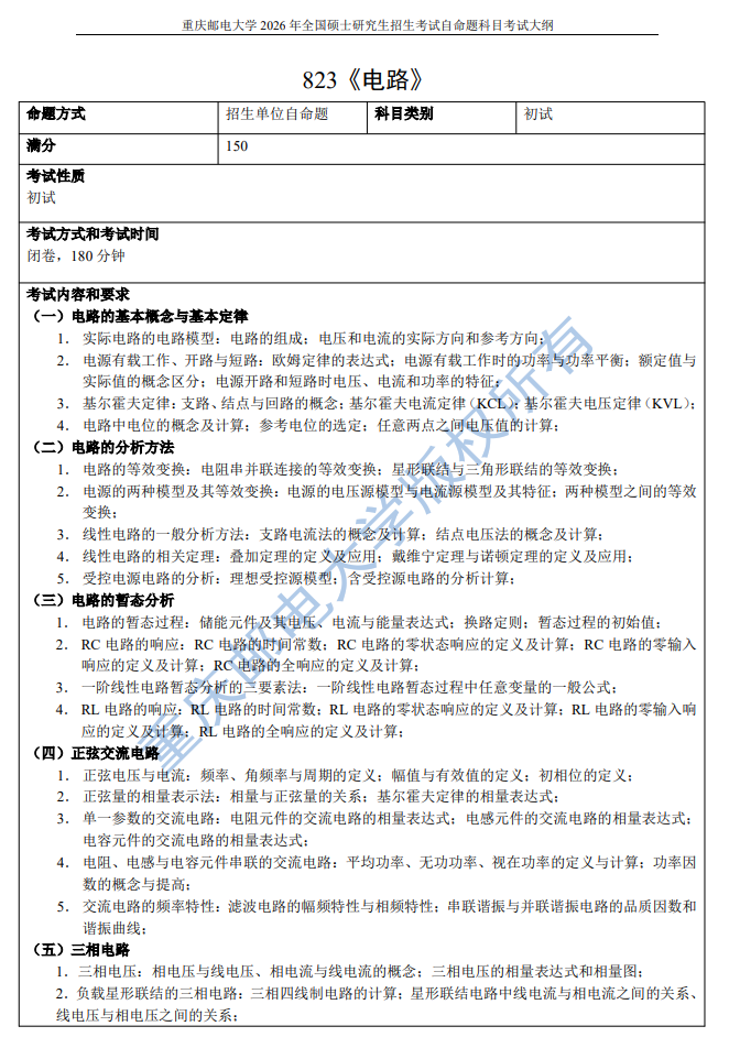 重邮自动化学院2026年初复试考试大纲
