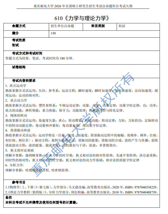 重邮电子科学与工程学院2026年初复试考试大纲