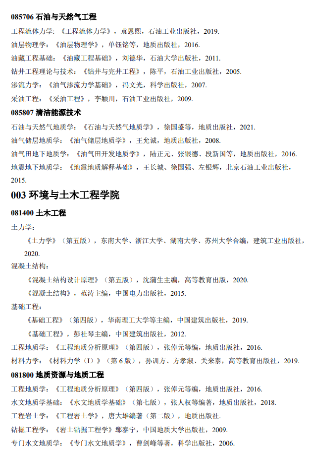 成都理工大学2026年硕士研究生招生自命题科目参考书目