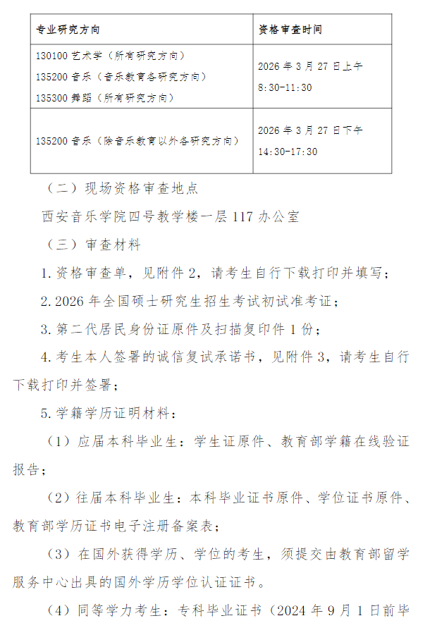 西安音乐学院2026年硕士研究生招生考试复试录取工作办法