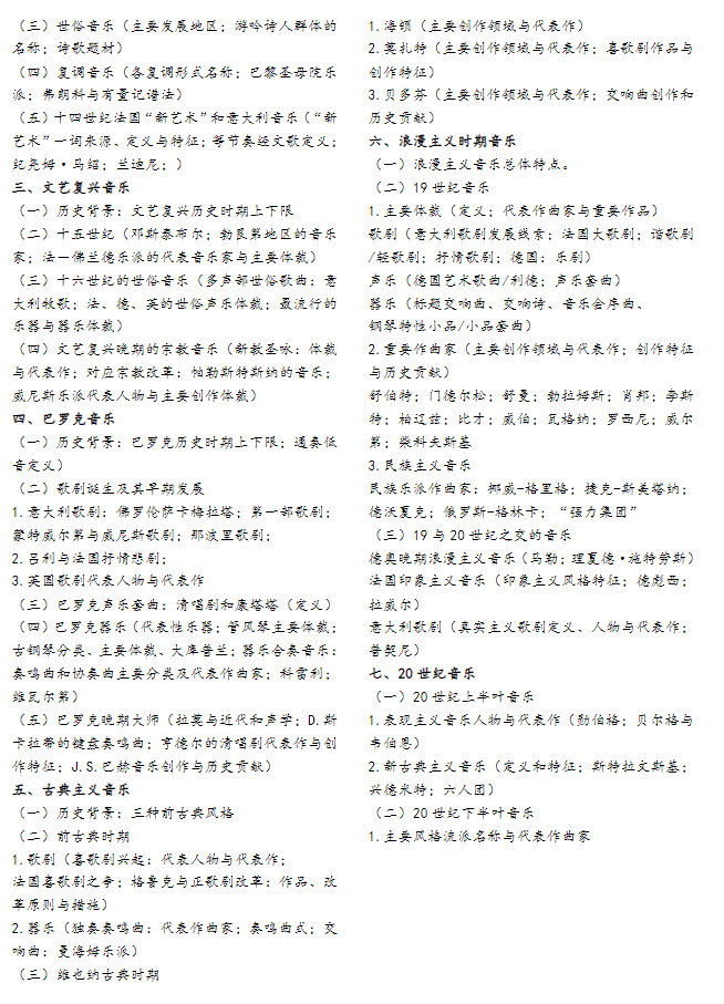 西安音乐学院2026年《中西方音乐史》硕士研究生招生考试大纲