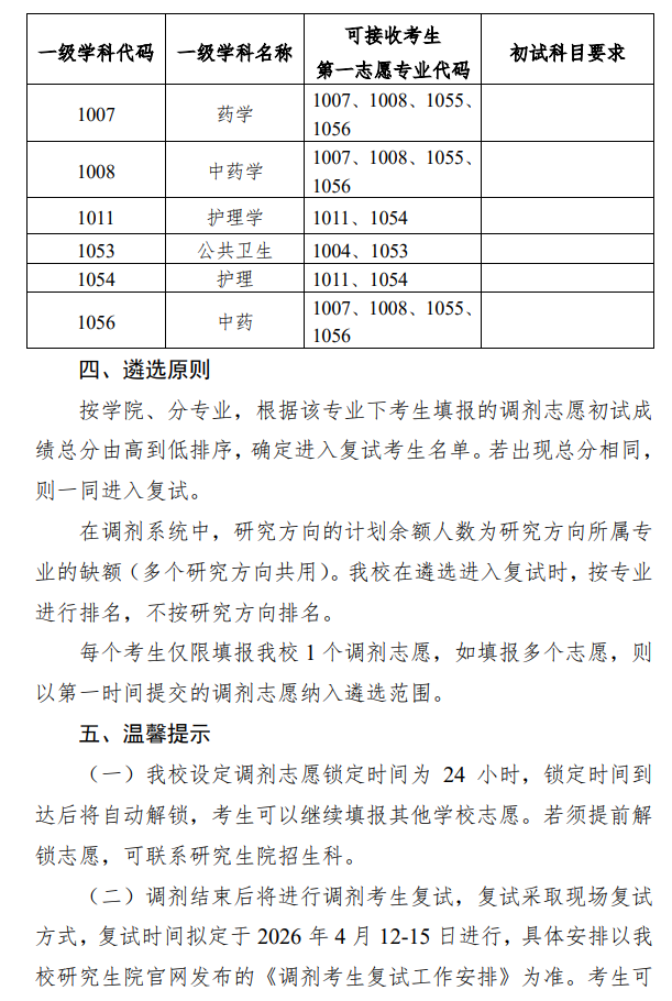 广西中医药大学2026年硕士研究生招生考试第二次调剂公告