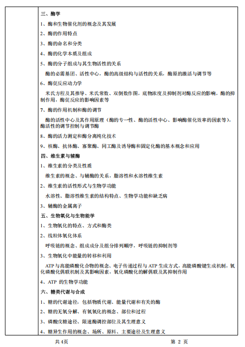 甘肃农业大学2026年硕士研究生初试考试大纲-生物化学