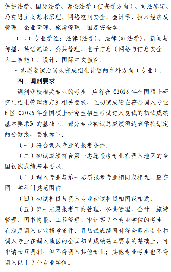 甘肃政法大学2026年硕士研究生招生调剂办法