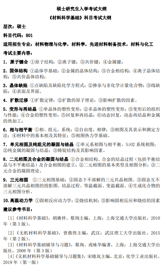兰州理工大学2026年硕士研究生考试大纲-材料科学与工程学院
