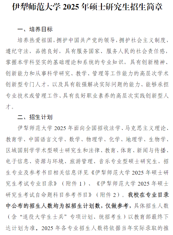 伊犁师范大学2025年硕士研究生招生简章
