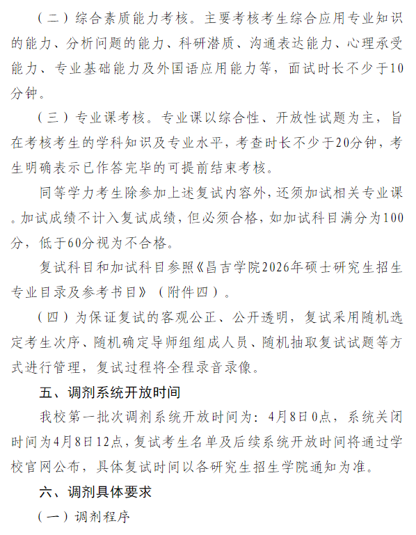 昌吉学院2026年硕士研究生招生考试复试调剂公告