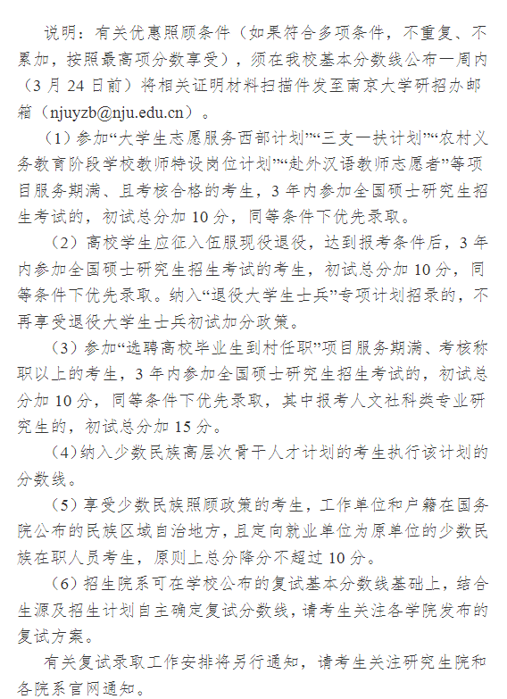 南京大学2022年硕士研究生复试基本分数线