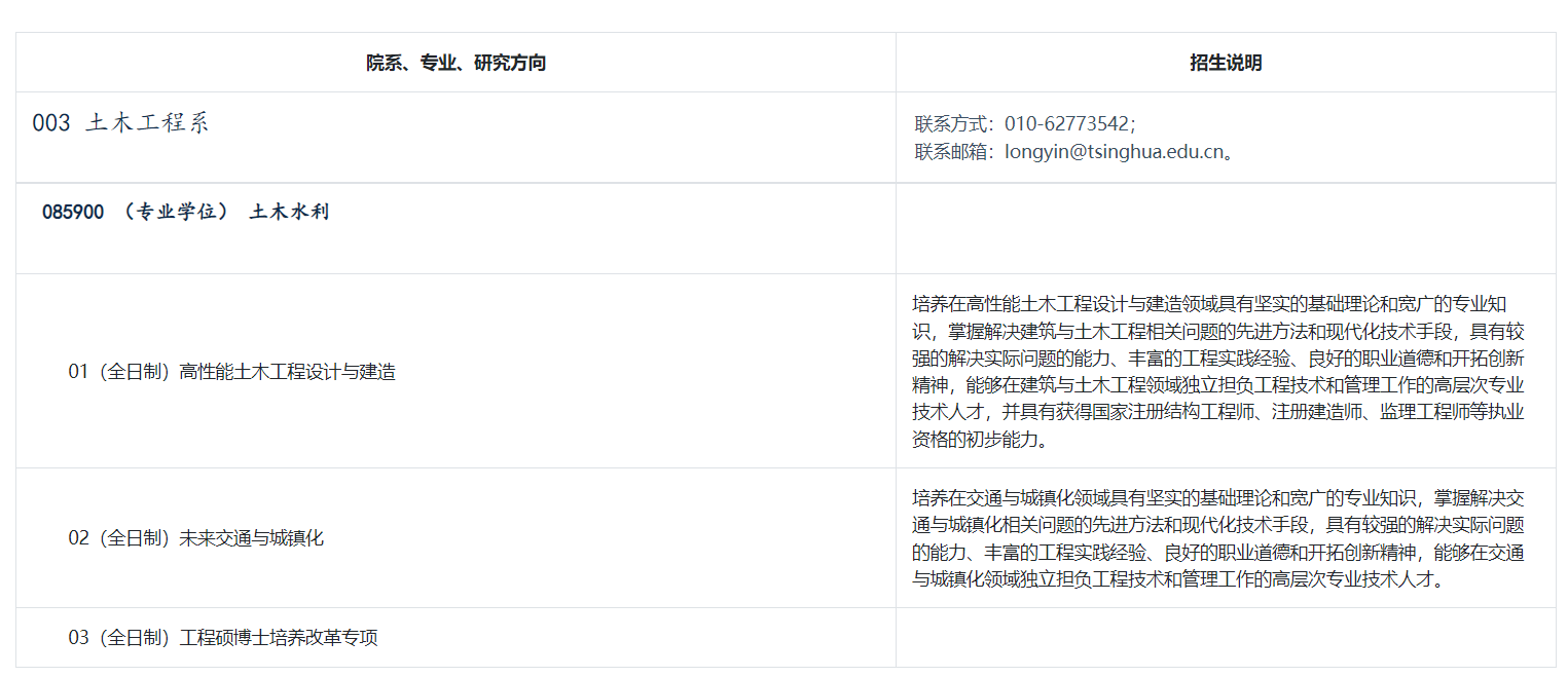 清华大学2027年硕士研究生招生推荐免试专业目-土木工程系