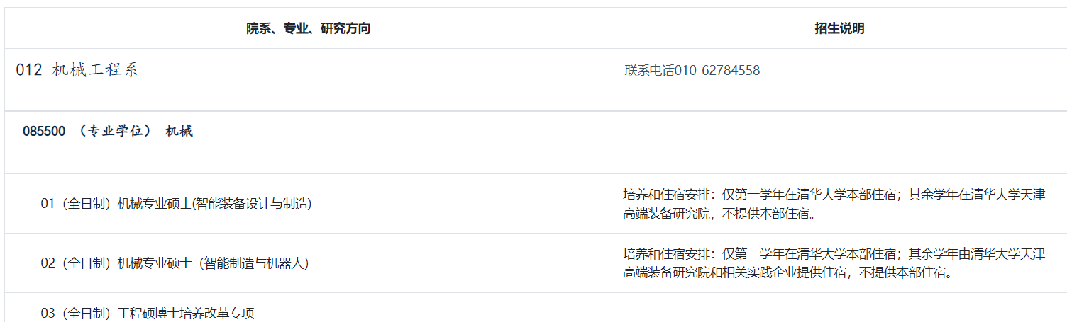 清华大学2027年硕士研究生招生推荐免试专业目-机械工程系