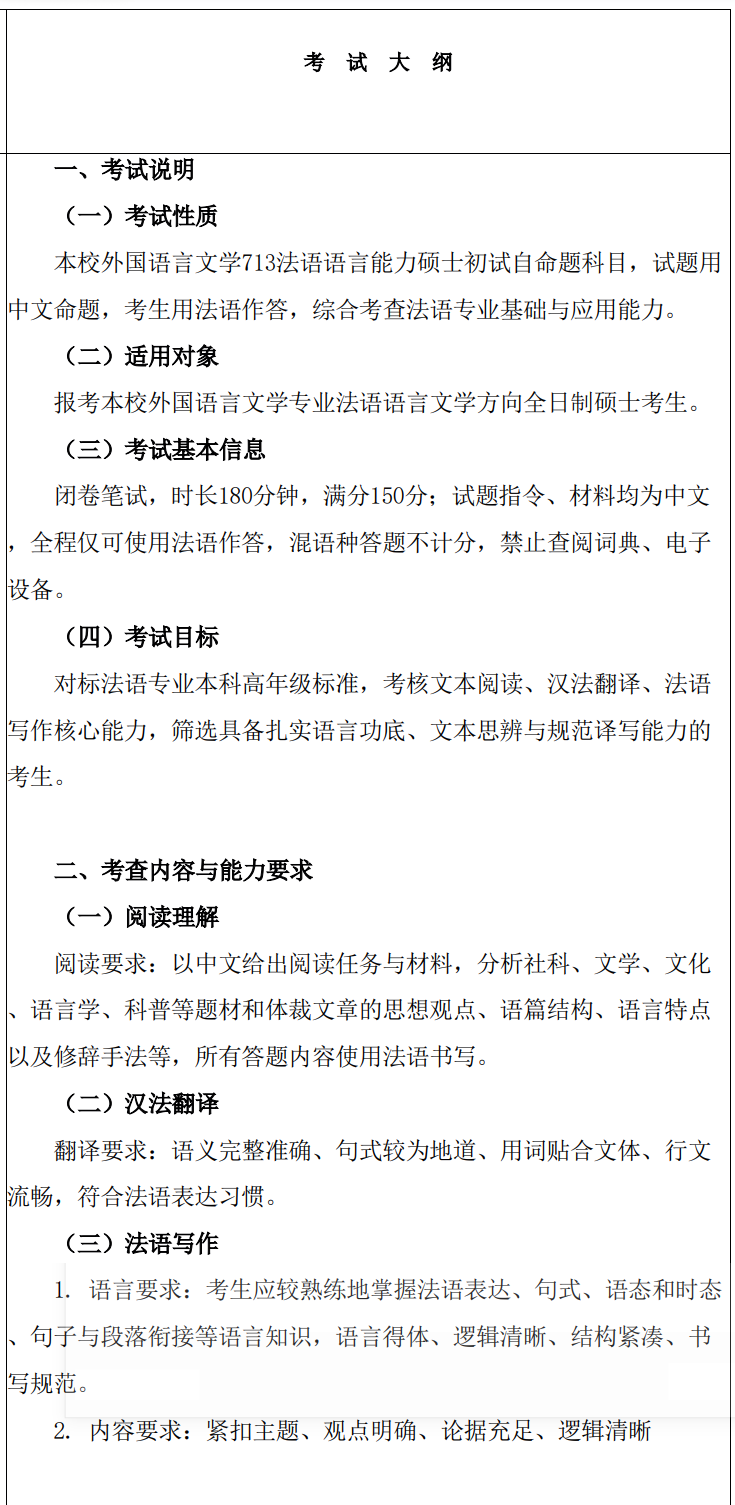 2027湘潭大学《法语语言能力》(713)初试大纲发布