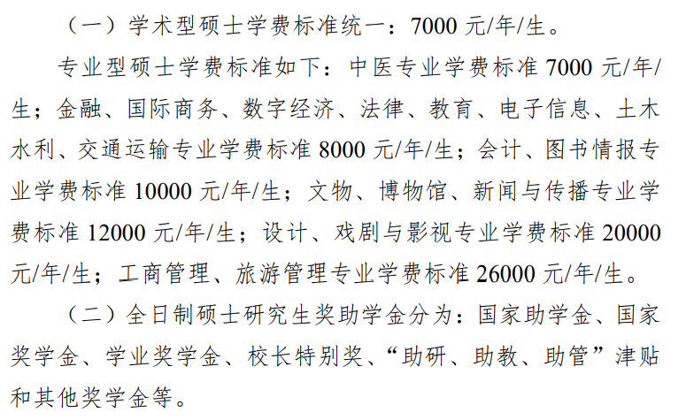 北京联合大学2026年硕士研究生学费及奖助