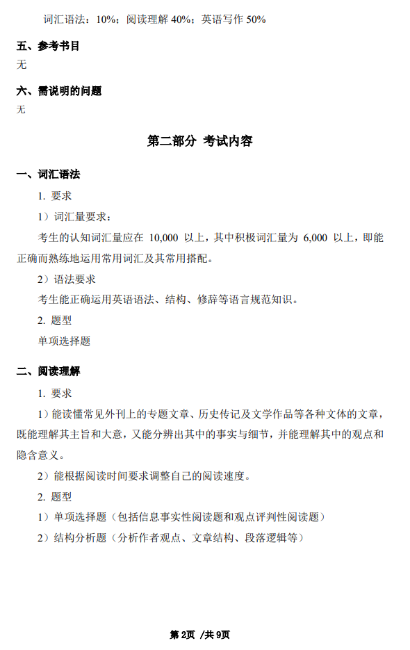首都经济贸易大学2027年硕士研究生初试考试大纲-翻译硕士英语