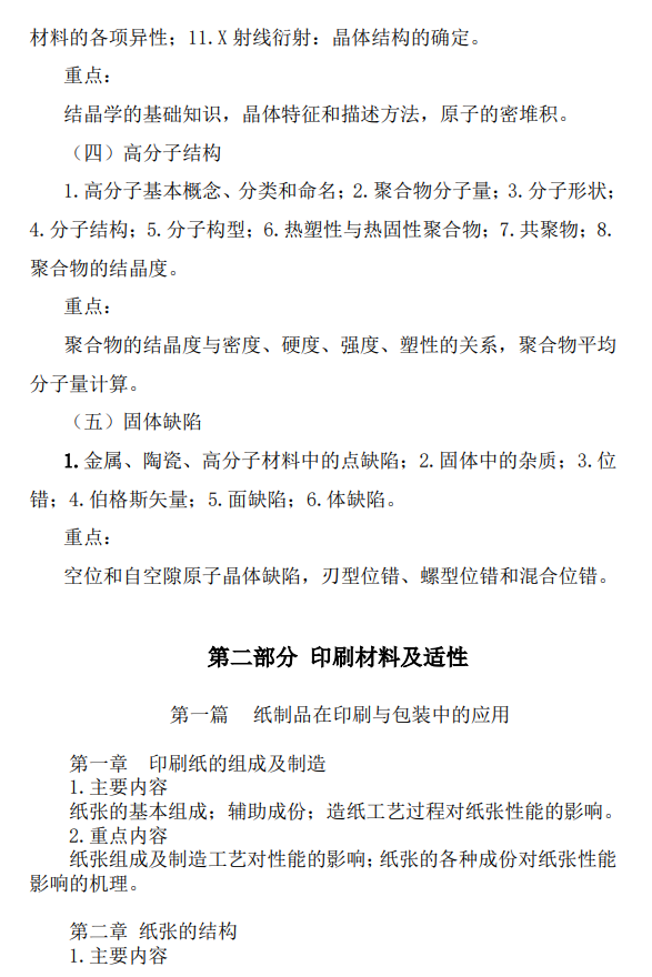 北京印刷学院2027年硕士研究生初试自命题考试大纲-材料科学基础