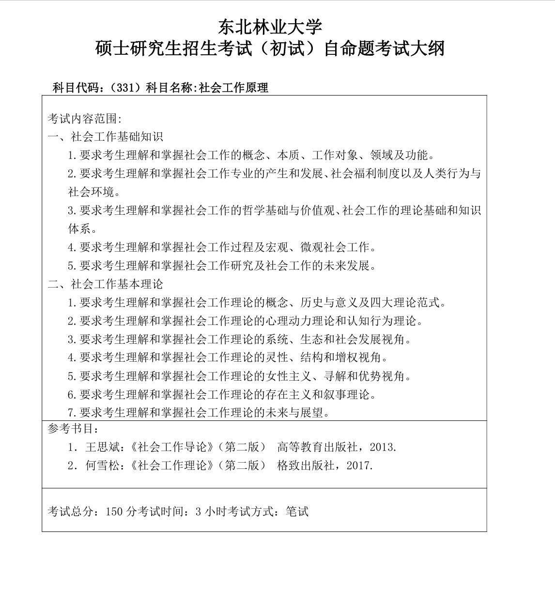 东北林业大学2027年《社会工作原理》(331)考试大纲