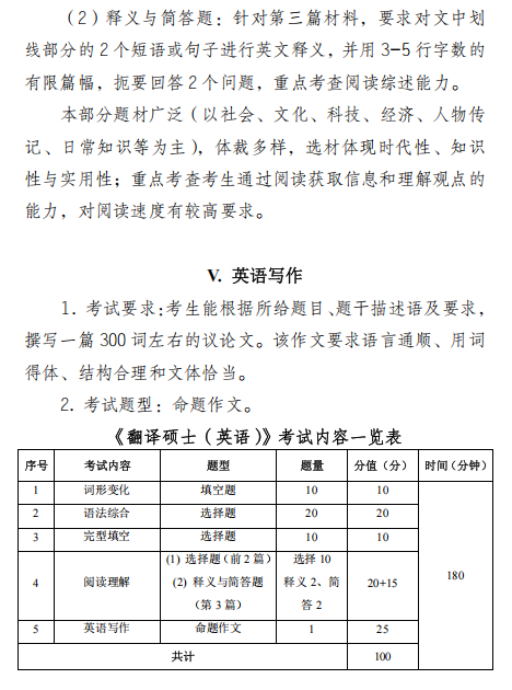 中国民航大学2027年硕士研究生招生考试初试自命题考试大纲-翻译硕士英语