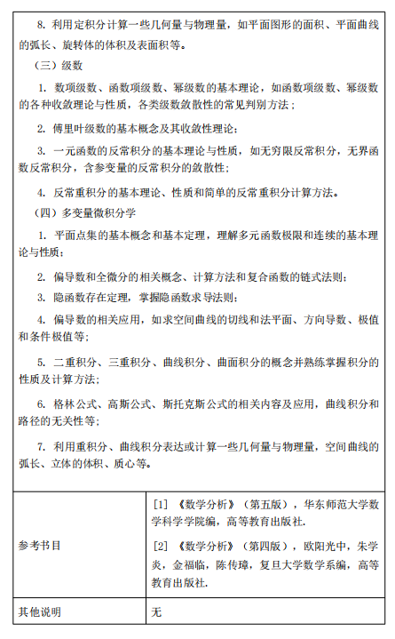 中国民航大学2027年硕士研究生招生初试自命题考试大纲-数学分析