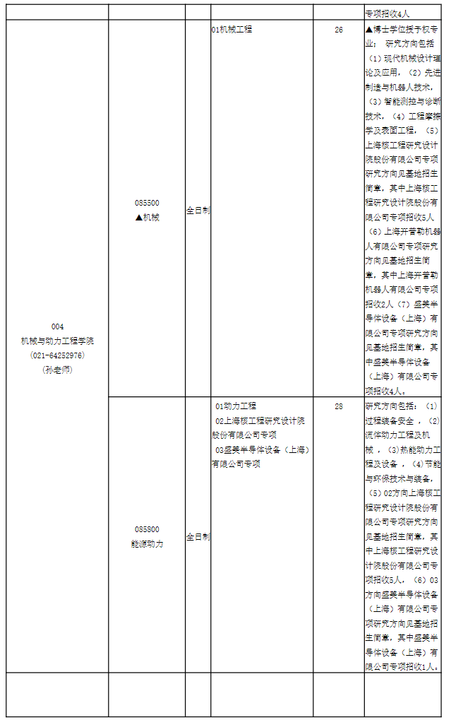 华东理工大学2027年专业学位推荐免试生专业目录
