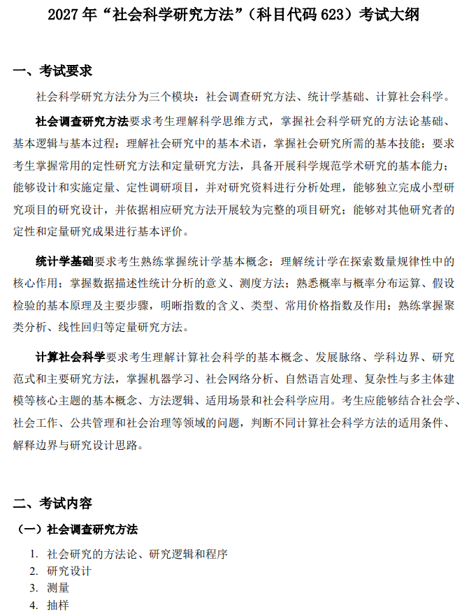 2027年全国硕士研究生入学考试华东理工大学自命题科目考试大纲-社会科学研究方法