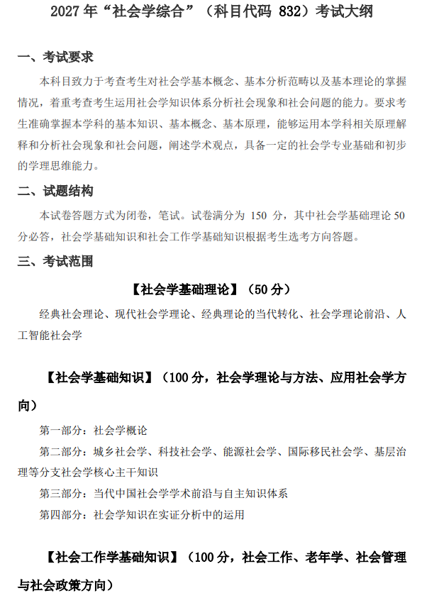 华东理工大学2027年硕士研究生考试大纲-社会学综合