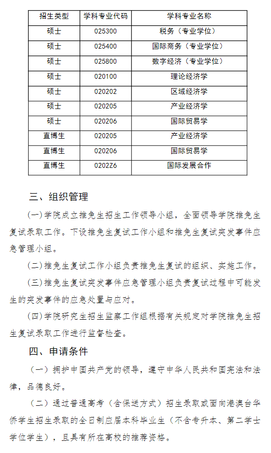 上海对外经贸大学国际经贸学院2027年招收推荐免试研究生(含直博生)工作实施细则