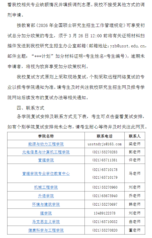 2026年上海理工大学硕士研究生招生考试复试分数线