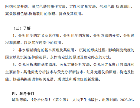 中国医药工业研究总院2027年硕士研究生考试大纲-分析化学