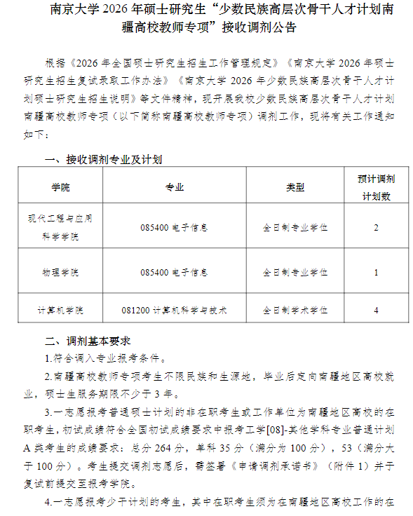 2026年硕士研究生“少数民族高层次骨干人才计划南疆高校教师专项”调剂公告