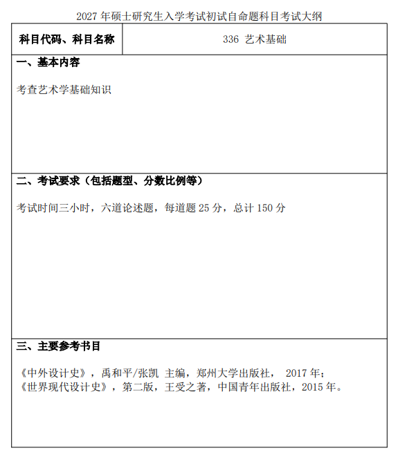 常州大学2027年硕士研究生初试科目考试大纲-艺术基础