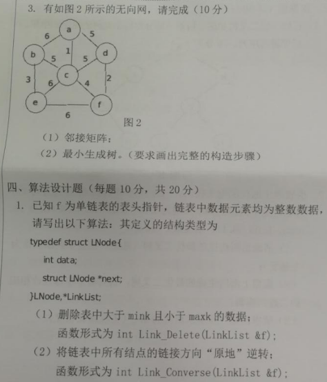 湖南科技大学2020年考研真题：C语言程序设计与数据结构综合