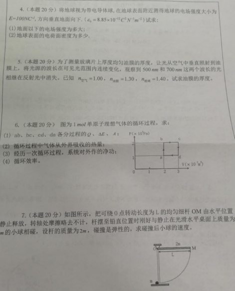 湖南科技大学2020年考研真题：普通物理