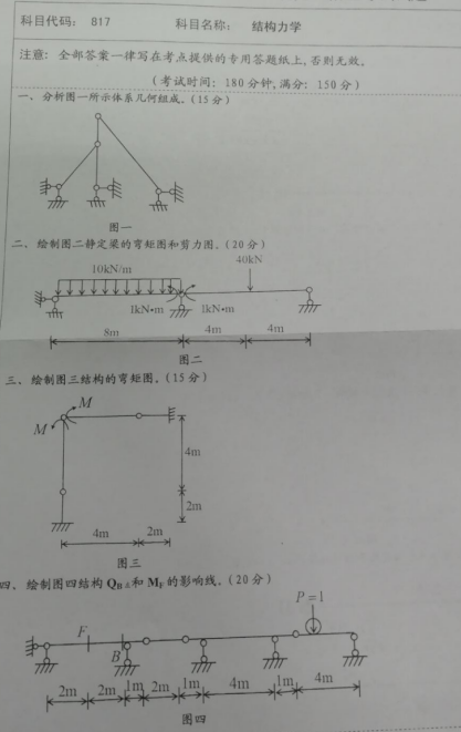 湖南科技大学2020年考研真题：结构力学