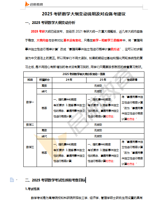 25考研数学大纲变动1